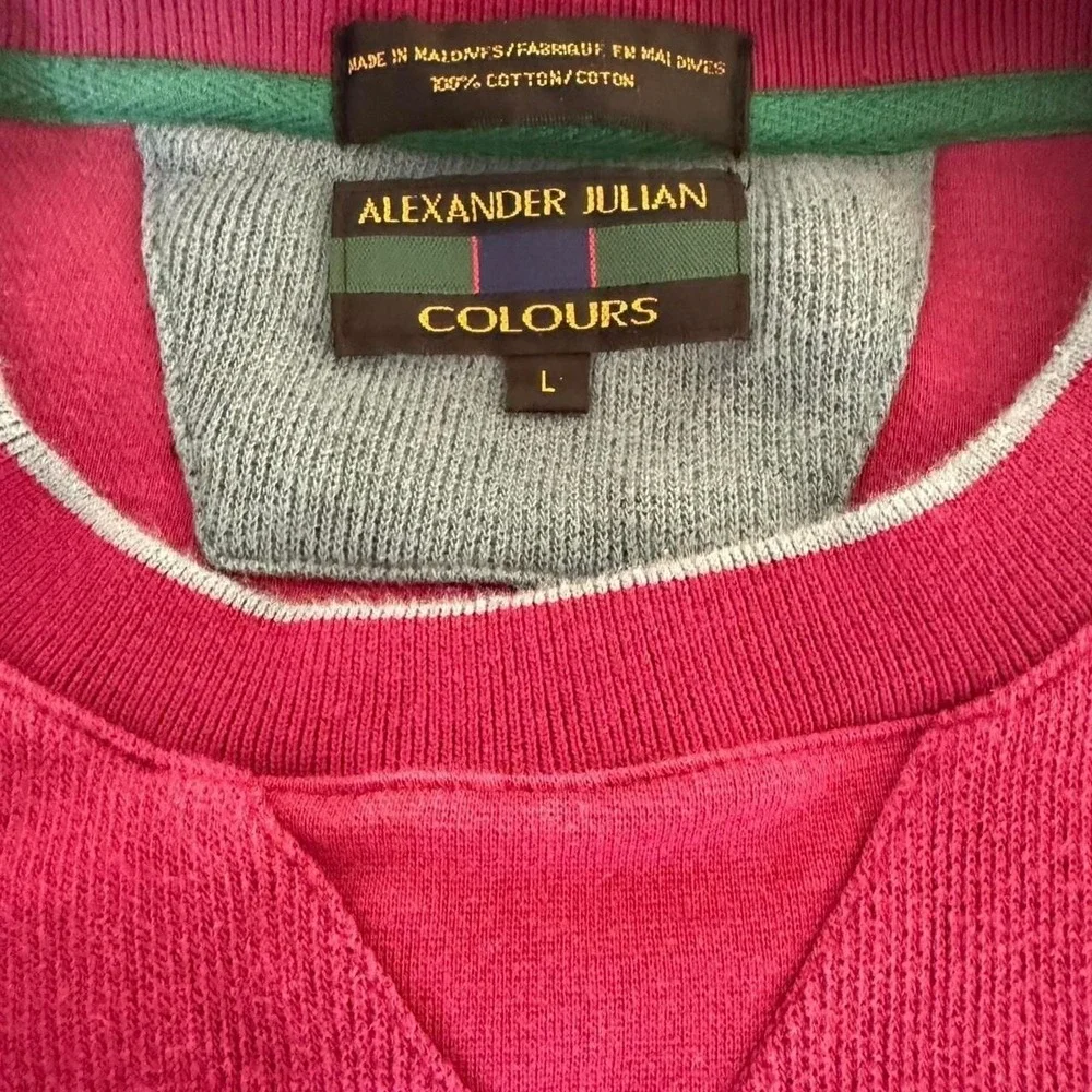 Vintage Alexander Julian Colours Burgundy Crewneck Sweater, Size L - 90s Y2K - Picture 2 of 3